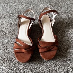 Liz Clairborne Brown Thatcher Open Toe Cork Wedge Sandals